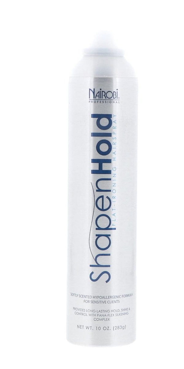 Nairobi Shape n Hold Flat Iron Haarspray 10 oz – Starker Halt für geglättetes Haar
