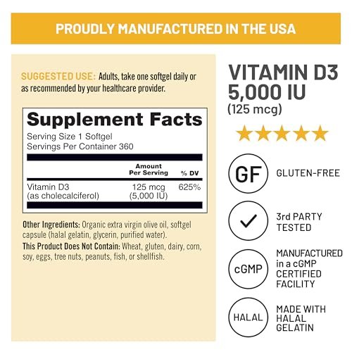 NatureWise Vitamin D3 5000 IE (125 µg) – 360 Mini-Weichkapseln, Jahresvorrat für Immunsystem, Muskelfunktion und Knochengesundheit – Non-GMO, glutenfrei in organischem, nativem Olivenöl extra