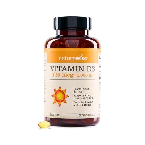 NatureWise Vitamin D3 5000 IE (125 µg) – 360 Mini-Weichkapseln, Jahresvorrat für Immunsystem, Muskelfunktion und Knochengesundheit – Non-GMO, glutenfrei in organischem, nativem Olivenöl extra