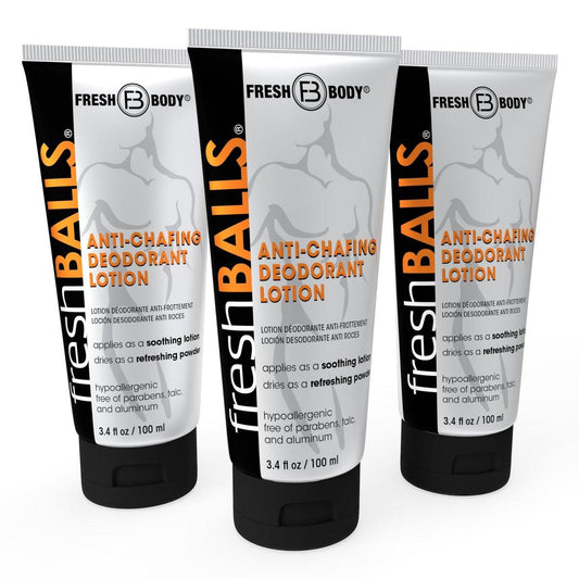 Fresh BALLS Lotion – Anti-Chafing Herrencreme zur Puder-Deodorant und Hygiene für den Leistenbereich, 3,4 Fl Oz (3er-Pack)