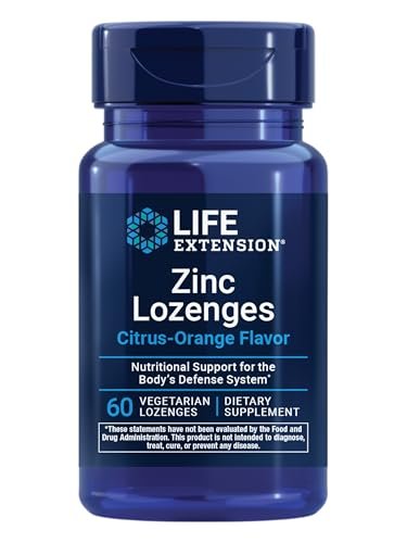 Life Extension Zink-Lutschtabletten – Zitrus-Orange-Geschmack – Für gesunde Proteinsynthese & Immununterstützung – Nahrungsergänzungsmittel zur Entzündungshemmung – Glutenfrei, Nicht-GVO – 60 vegetarische Lutschtabletten