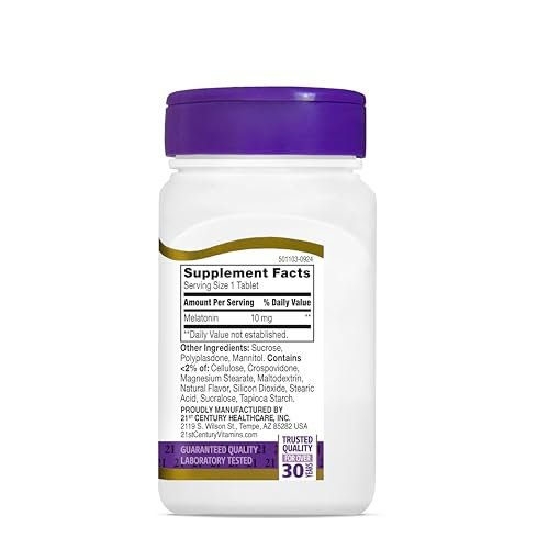21st Century Melatonin 10 mg Extra Strength – 120 Lutschtabletten – Schnell lösliches Schlafmittel für Erwachsene – Fördert Entspannung und erholsamen Schlaf – Nicht gewöhnungsbedürftig – Glutenfrei – Kirschgeschmack