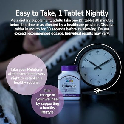 21st Century Melatonin 10 mg Extra Strength – 120 Lutschtabletten – Schnell lösliches Schlafmittel für Erwachsene – Fördert Entspannung und erholsamen Schlaf – Nicht gewöhnungsbedürftig – Glutenfrei – Kirschgeschmack
