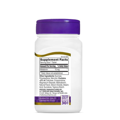 21st Century Melatonin 10 mg Extra Strength – 120 Lutschtabletten – Schnell lösliches Schlafmittel für Erwachsene – Fördert Entspannung und erholsamen Schlaf – Nicht gewöhnungsbedürftig – Glutenfrei – Kirschgeschmack
