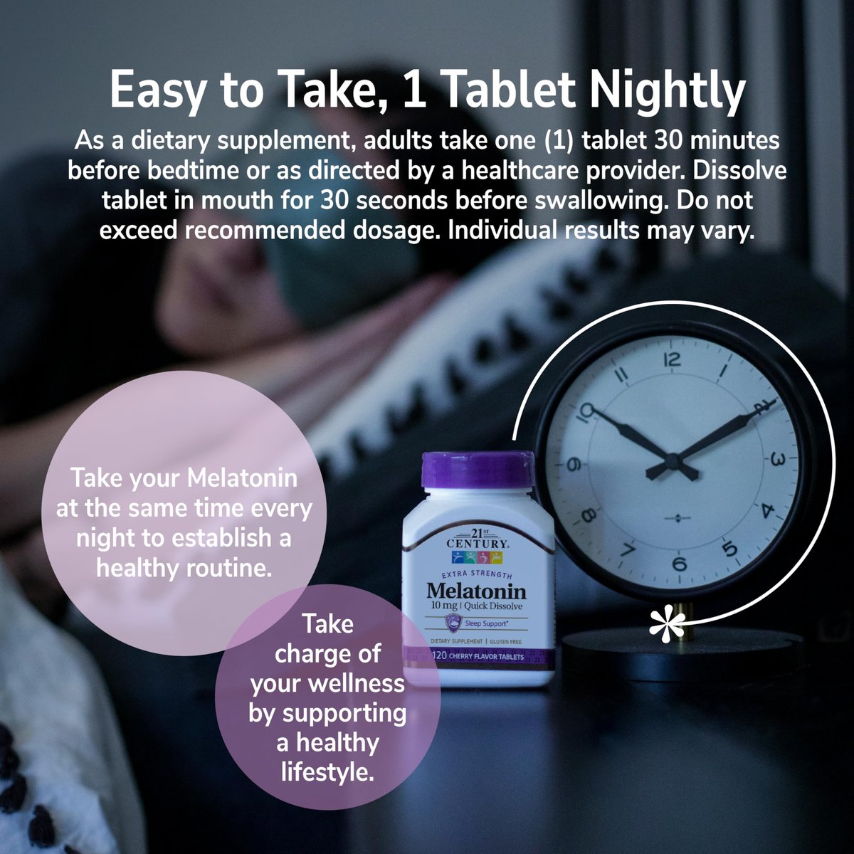21st Century Melatonin 10 mg Extra Strength – 120 Lutschtabletten – Schnell lösliches Schlafmittel für Erwachsene – Fördert Entspannung und erholsamen Schlaf – Nicht gewöhnungsbedürftig – Glutenfrei – Kirschgeschmack