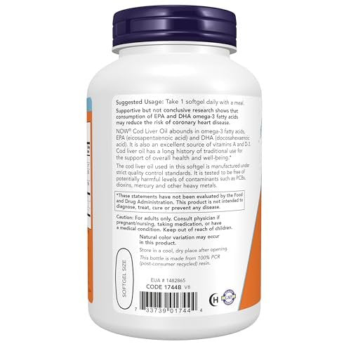 NOW Foods Lebertran, Extra Stark 1.000 mg mit Vitamin A & D-3, EPA, DHA, 180 Weichkapseln