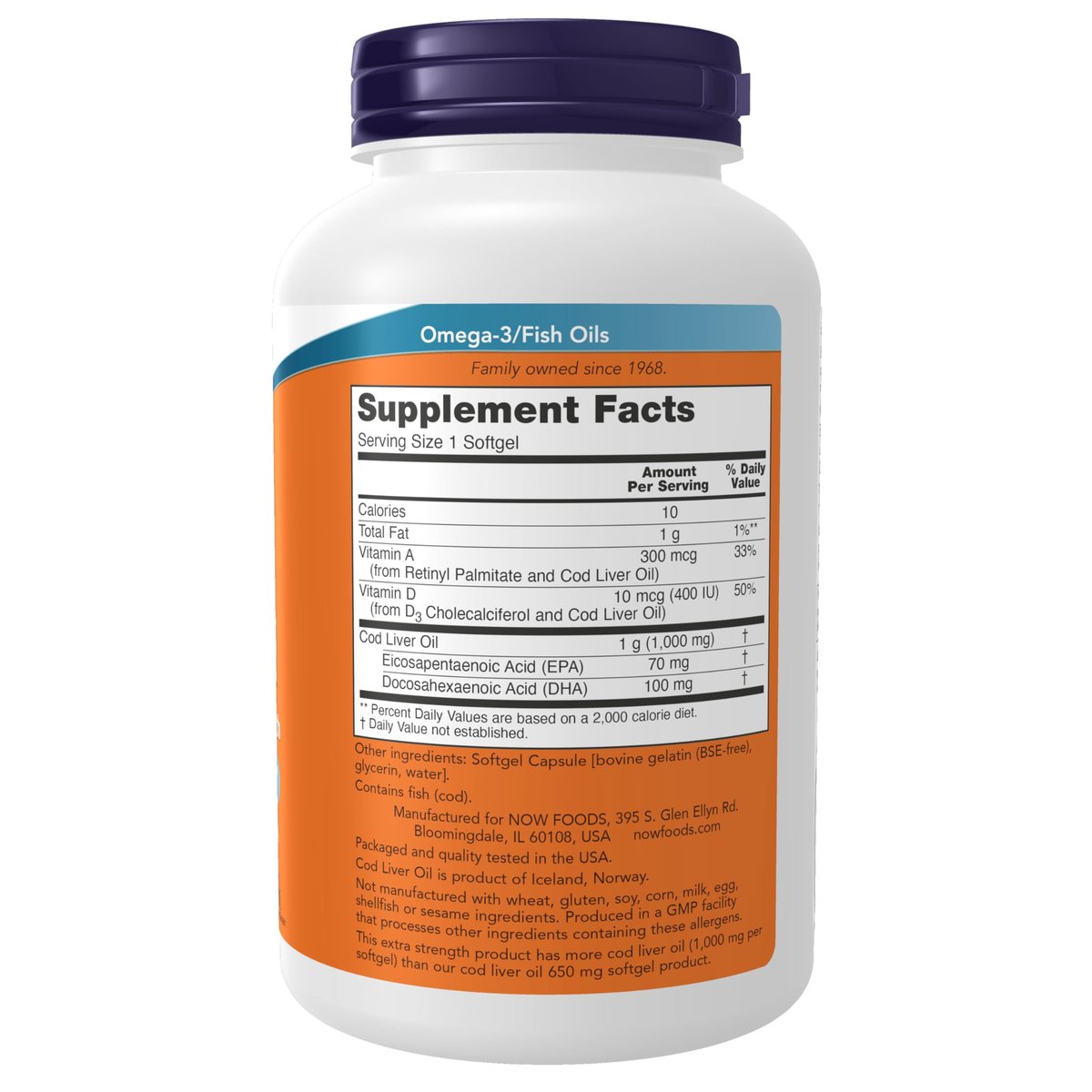 NOW Foods Lebertran, Extra Stark 1.000 mg mit Vitamin A & D-3, EPA, DHA, 180 Weichkapseln