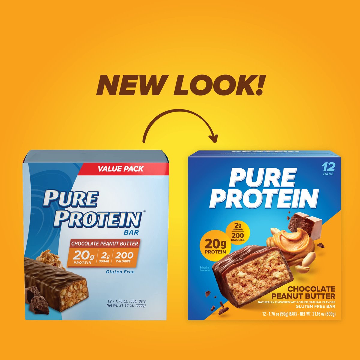 Pure Protein Schokoladen-Erdnussbutter Proteinriegel – 20 g Protein, 3 g Zucker, 190 Kalorien (12er-Pack) – Zuckerarmer, glutenfreier Proteinsnack