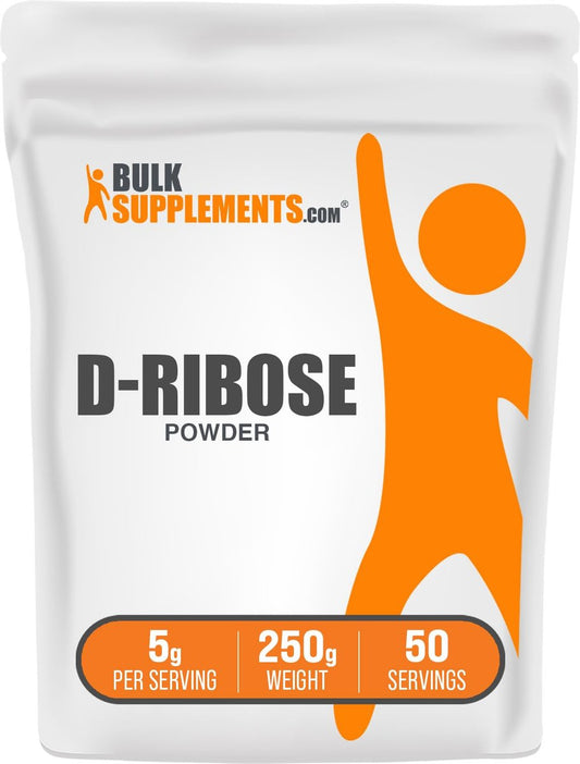 BulkSupplements.com D-Ribose Pulver - D-Ribose Nahrungsergänzung für Energieunterstützung - Ungesüßt & Glutenfrei, 5 g pro Portion, 250 g (8,8 Unzen) (1er-Pack)