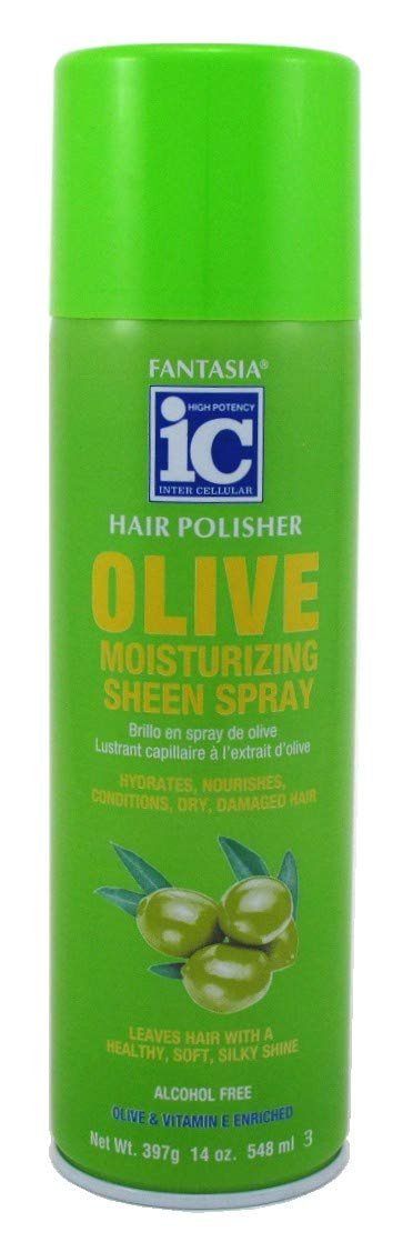 Fantasia Olive Sheen Moist Spray 14 oz (414 ml) – 3er Pack Feuchtigkeitsspray für Lockiges Haar