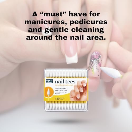 Fran Wilson Nail Tees Cotton Tips 120 Stück (3er Pack) - Das ultimative Nagelwerkzeug, vielseitige doppelseitige Wattestäbchen mit spitzen Enden für präzise Korrekturen und die perfekte Maniküre & Pediküre zu Hause