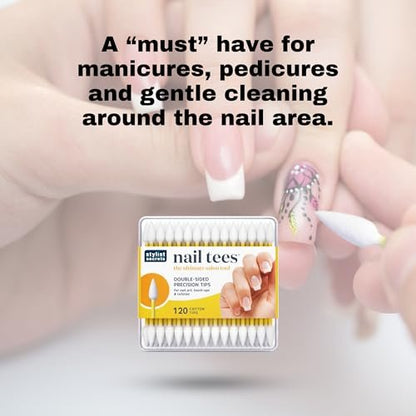 Fran Wilson Nail Tees Cotton Tips 120 Stück (3er Pack) - Das ultimative Nagelwerkzeug, vielseitige doppelseitige Wattestäbchen mit spitzen Enden für präzise Korrekturen und die perfekte Maniküre & Pediküre zu Hause