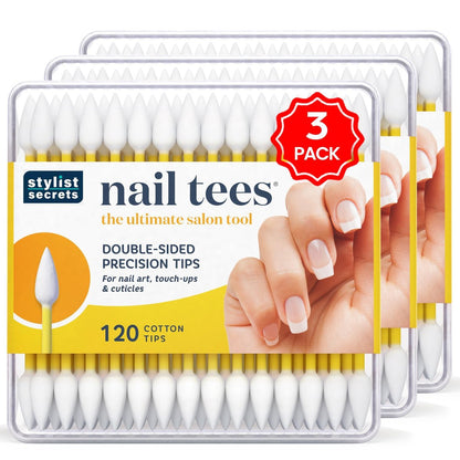 Fran Wilson Nail Tees Cotton Tips 120 Stück (3er Pack) - Das ultimative Nagelwerkzeug, vielseitige doppelseitige Wattestäbchen mit spitzen Enden für präzise Korrekturen und die perfekte Maniküre & Pediküre zu Hause