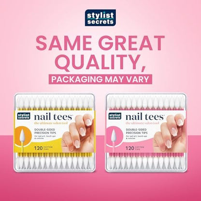 Fran Wilson Nail Tees Cotton Tips 120 Stück (3er Pack) - Das ultimative Nagelwerkzeug, vielseitige doppelseitige Wattestäbchen mit spitzen Enden für präzise Korrekturen und die perfekte Maniküre & Pediküre zu Hause