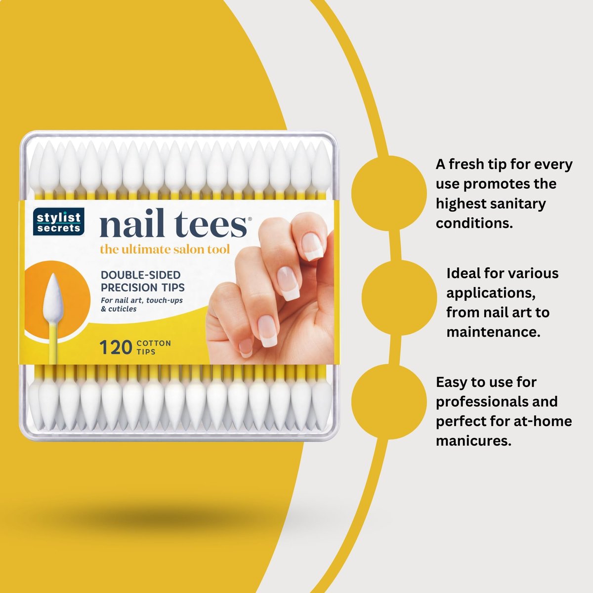 Fran Wilson Nail Tees Cotton Tips 120 Stück (3er Pack) - Das ultimative Nagelwerkzeug, vielseitige doppelseitige Wattestäbchen mit spitzen Enden für präzise Korrekturen und die perfekte Maniküre & Pediküre zu Hause