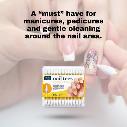 Fran Wilson Nail Tees Cotton Tips 120 Stück (3er Pack) - Das ultimative Nagelwerkzeug, vielseitige doppelseitige Wattestäbchen mit spitzen Enden für präzise Korrekturen und die perfekte Maniküre & Pediküre zu Hause