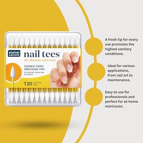 Fran Wilson Nail Tees Cotton Tips 120 Stück (3er Pack) - Das ultimative Nagelwerkzeug, vielseitige doppelseitige Wattestäbchen mit spitzen Enden für präzise Korrekturen und die perfekte Maniküre & Pediküre zu Hause