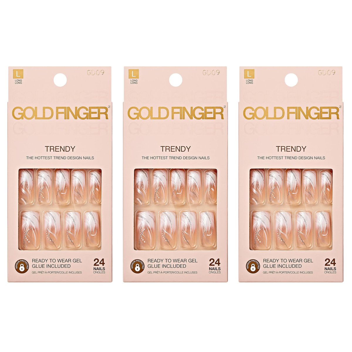 Goldfinger Gel Glam Design Nails (3er Pack) – Press-On Nägel mit Gel-Finish in Gold und Pink