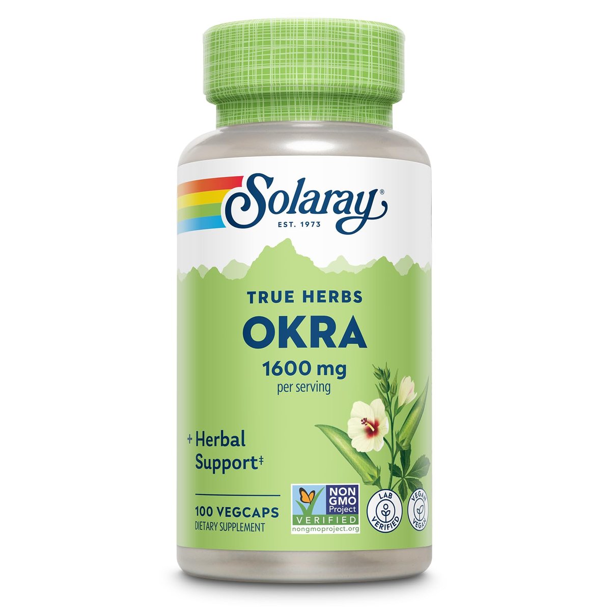 SOLARAY Okra Frucht 1600 mg – Ballaststoffreiche Nahrungsergänzung für tägliches Wohlbefinden – Vegan, 100 Kapseln