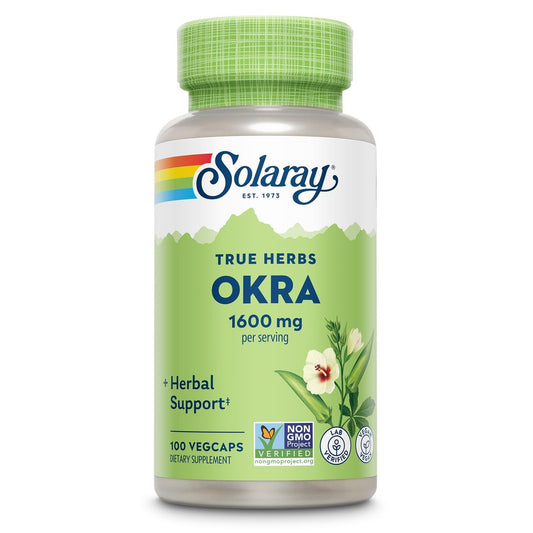 SOLARAY Okra Frucht 1600 mg – Ballaststoffreiche Nahrungsergänzung für tägliches Wohlbefinden – Vegan, 100 Kapseln