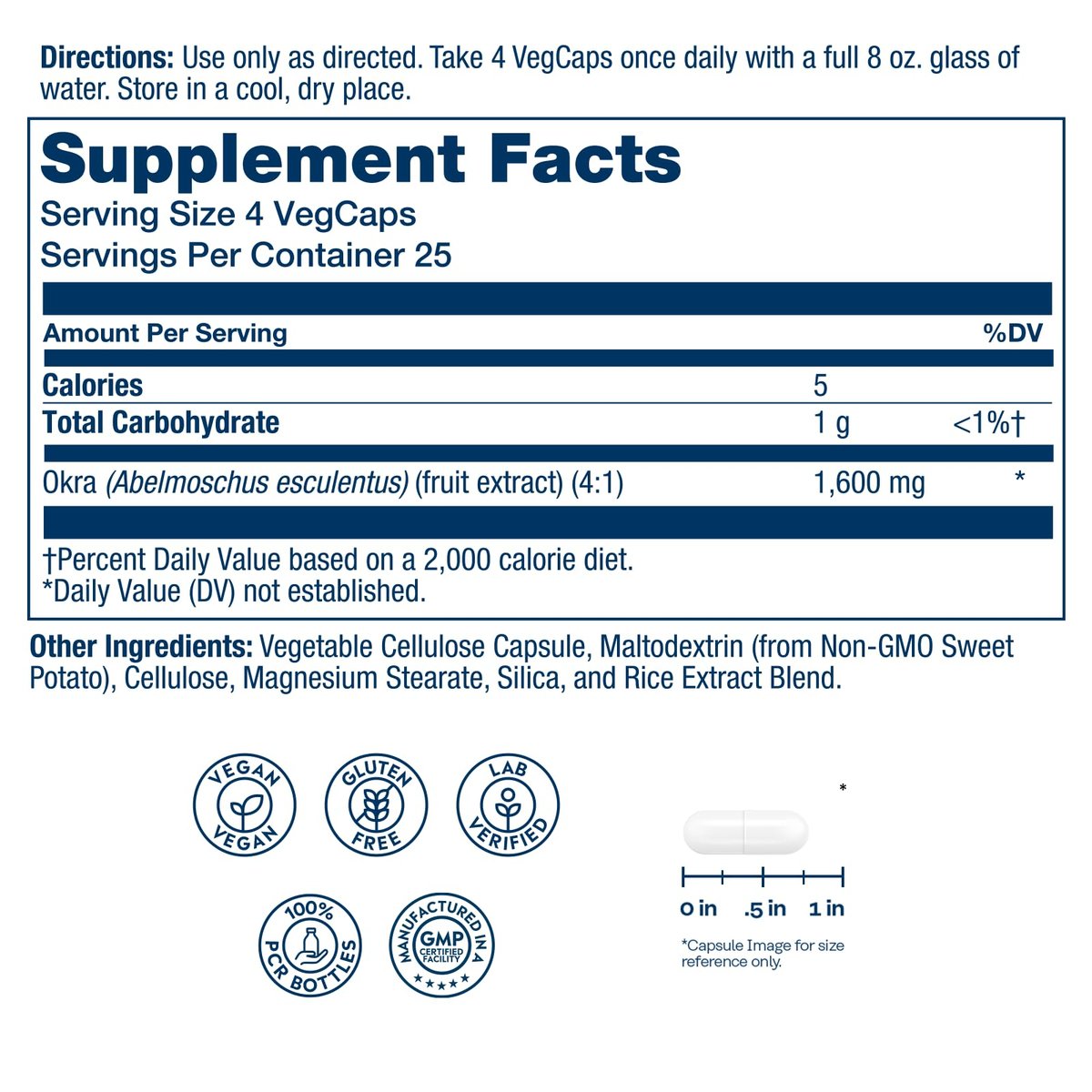 SOLARAY Okra Frucht 1600 mg – Ballaststoffreiche Nahrungsergänzung für tägliches Wohlbefinden – Vegan, 100 Kapseln
