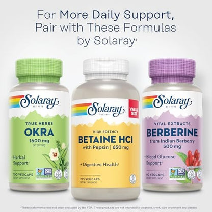 SOLARAY Okra Frucht 1600 mg – Ballaststoffreiche Nahrungsergänzung für tägliches Wohlbefinden – Vegan, 100 Kapseln