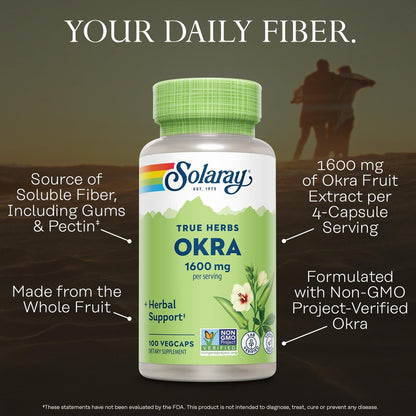 SOLARAY Okra Frucht 1600 mg – Ballaststoffreiche Nahrungsergänzung für tägliches Wohlbefinden – Vegan, 100 Kapseln
