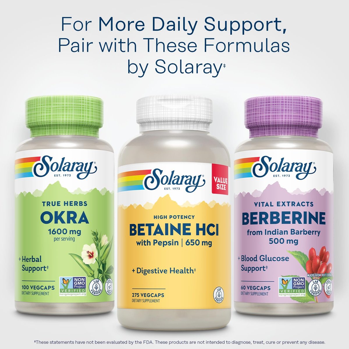 SOLARAY Okra Frucht 1600 mg – Ballaststoffreiche Nahrungsergänzung für tägliches Wohlbefinden – Vegan, 100 Kapseln
