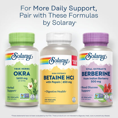 SOLARAY Okra Frucht 1600 mg – Ballaststoffreiche Nahrungsergänzung für tägliches Wohlbefinden – Vegan, 100 Kapseln