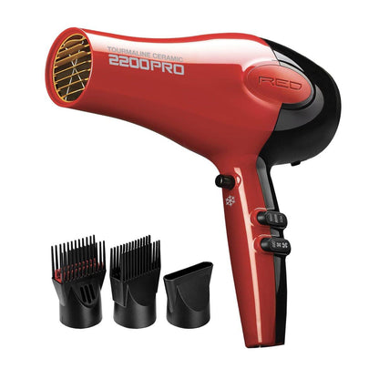 RED by Kiss Tourmaline Keramik 2200W PRO - Professioneller Haartrockner mit Extra Kämmen, Frizz-freies Haar, Sechs Hitzestufen