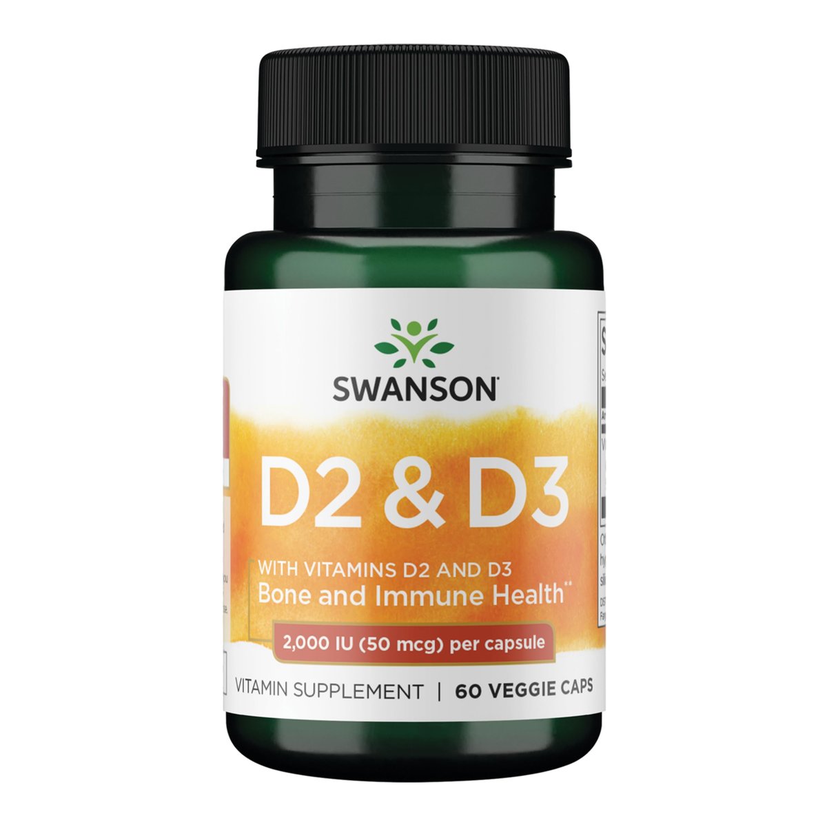 Swanson D2 & D3-2.000 IE – Nahrungsergänzungsmittel für Zahn- und Knochengesundheit, Immununterstützung, fördert Kalziumaufnahme, Nicht-GVO, 60 vegane Kapseln