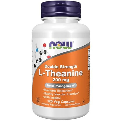 NOW Foods L-Theanin 200 mg mit Inositol – Stressmanagement* – 120 Veggie-Kapseln