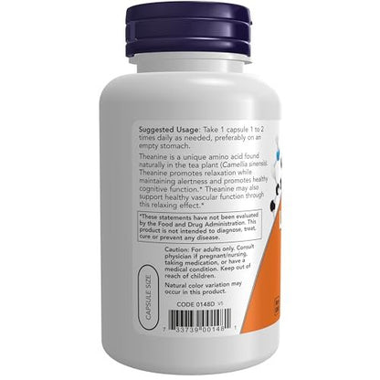 NOW Foods L-Theanin 200 mg mit Inositol – Stressmanagement* – 120 Veggie-Kapseln