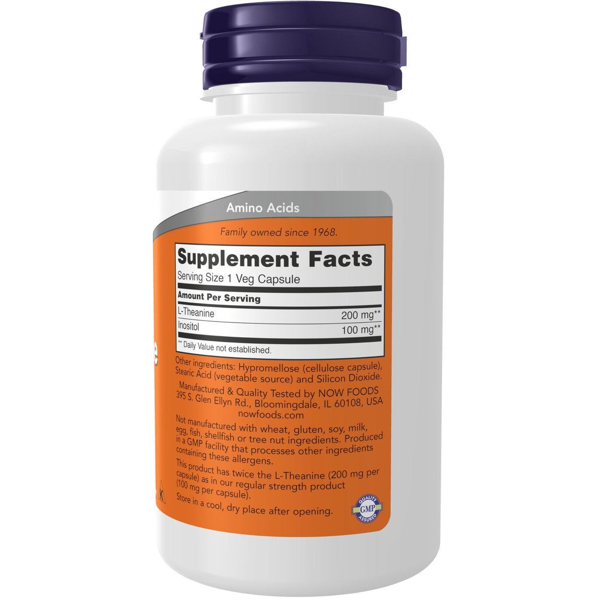 NOW Foods L-Theanin 200 mg mit Inositol – Stressmanagement* – 120 Veggie-Kapseln