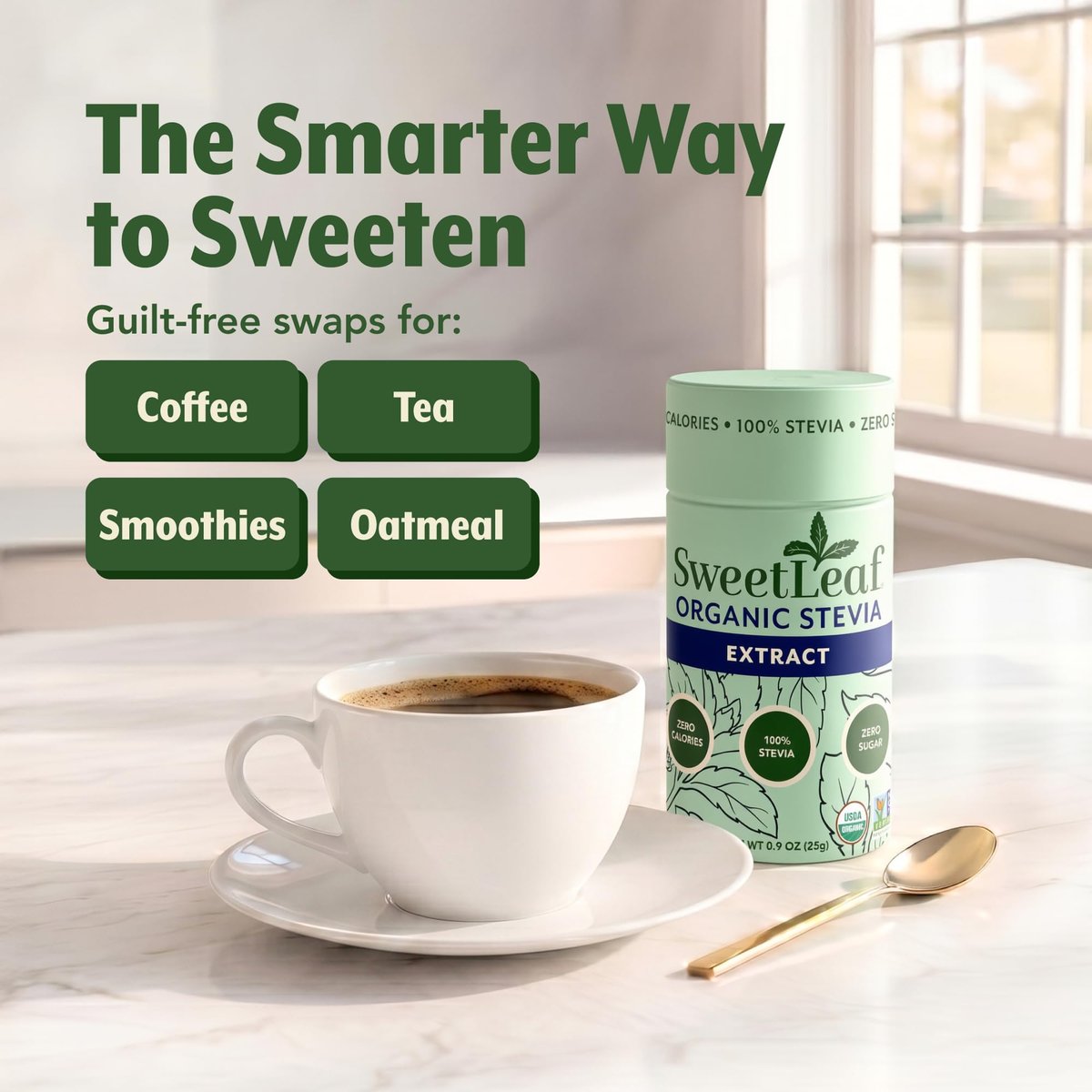 SweetLeaf Organic Pure Stevia Pulver Streudose 0,9 Unzen (1 Pack) – Null Kalorien Süßstoff ohne Erythrit, Stevia Blattextrakt, natürlicher Zuckerersatz für Kaffee & Backen, zuckerfrei, keto-freundlich