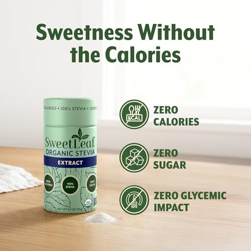 SweetLeaf Organic Pure Stevia Pulver Streudose 0,9 Unzen (1 Pack) – Null Kalorien Süßstoff ohne Erythrit, Stevia Blattextrakt, natürlicher Zuckerersatz für Kaffee & Backen, zuckerfrei, keto-freundlich