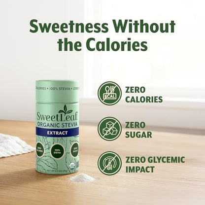 SweetLeaf Organic Pure Stevia Pulver Streudose 0,9 Unzen (1 Pack) – Null Kalorien Süßstoff ohne Erythrit, Stevia Blattextrakt, natürlicher Zuckerersatz für Kaffee & Backen, zuckerfrei, keto-freundlich