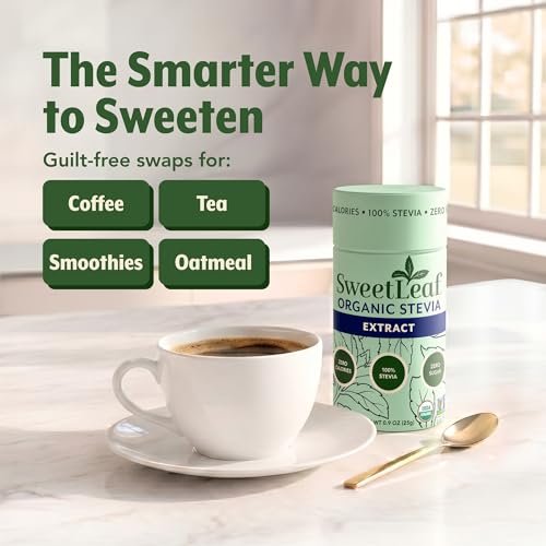 SweetLeaf Organic Pure Stevia Pulver Streudose 0,9 Unzen (1 Pack) – Null Kalorien Süßstoff ohne Erythrit, Stevia Blattextrakt, natürlicher Zuckerersatz für Kaffee & Backen, zuckerfrei, keto-freundlich