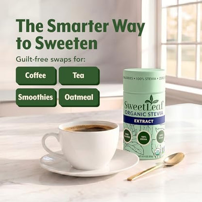SweetLeaf Organic Pure Stevia Pulver Streudose 0,9 Unzen (1 Pack) – Null Kalorien Süßstoff ohne Erythrit, Stevia Blattextrakt, natürlicher Zuckerersatz für Kaffee & Backen, zuckerfrei, keto-freundlich