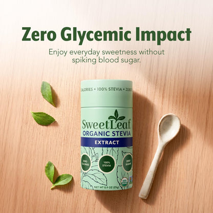 SweetLeaf Organic Pure Stevia Pulver Streudose 0,9 Unzen (1 Pack) – Null Kalorien Süßstoff ohne Erythrit, Stevia Blattextrakt, natürlicher Zuckerersatz für Kaffee & Backen, zuckerfrei, keto-freundlich