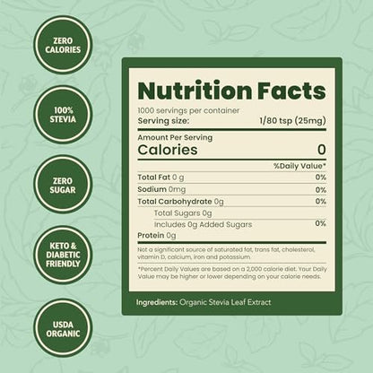 SweetLeaf Organic Pure Stevia Pulver Streudose 0,9 Unzen (1 Pack) – Null Kalorien Süßstoff ohne Erythrit, Stevia Blattextrakt, natürlicher Zuckerersatz für Kaffee & Backen, zuckerfrei, keto-freundlich