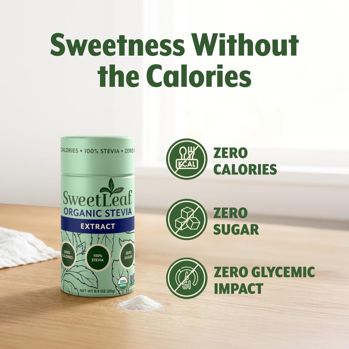 SweetLeaf Organic Pure Stevia Pulver Streudose 0,9 Unzen (1 Pack) – Null Kalorien Süßstoff ohne Erythrit, Stevia Blattextrakt, natürlicher Zuckerersatz für Kaffee & Backen, zuckerfrei, keto-freundlich