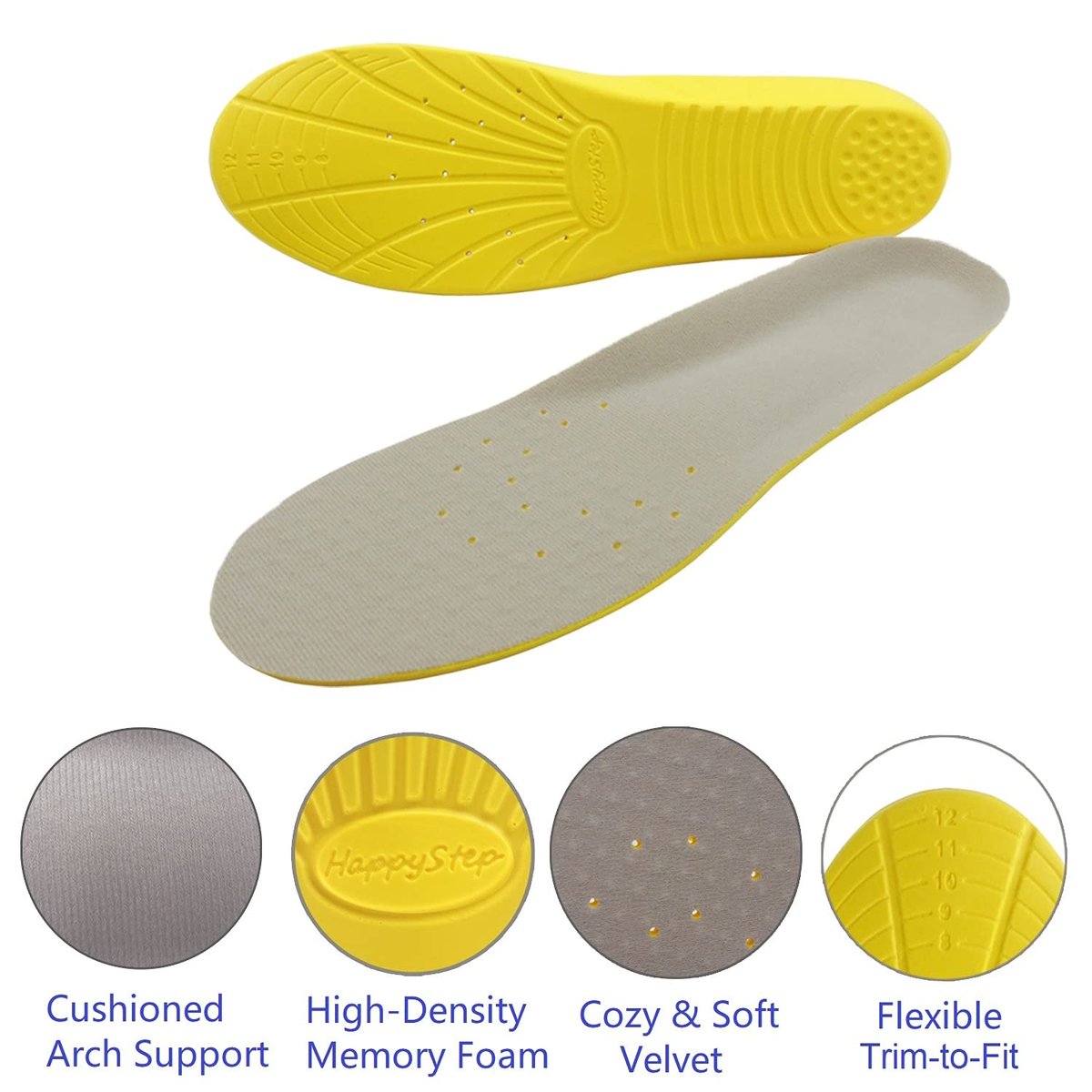 Happystep 1 Paar Memory Foam Einlegesohlen – Komfort bei Plantarfasziitis, Fußschmerzlinderung (US M: 6-8 / W: 7-9)