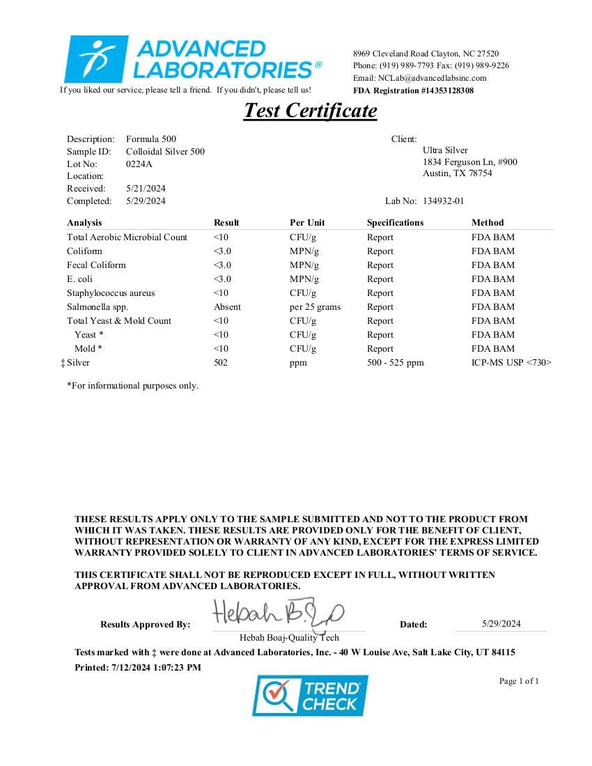 Ultra Silver® Kolloidales Silber | 500 PPM, 118 ml | Mineralisches Nahrungsergänzungsmittel | Echtes kolloidales Silber mit Pipette