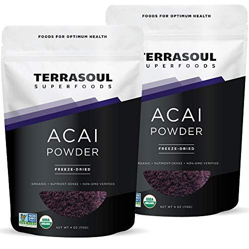 Terrasoul Superfoods Bio Acai-Beerenpulver, 4 Unzen (2er-Pack), gefriergetrocknet für Frische, Omega-Fette für Smoothie-Bowls und antioxidantienreiche Superfood-Rezepte