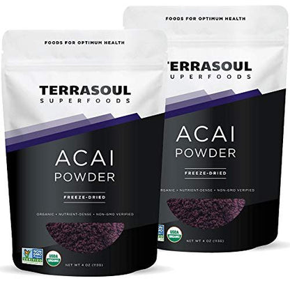 Terrasoul Superfoods Bio Acai-Beerenpulver, 4 Unzen (2er-Pack), gefriergetrocknet für Frische, Omega-Fette für Smoothie-Bowls und antioxidantienreiche Superfood-Rezepte
