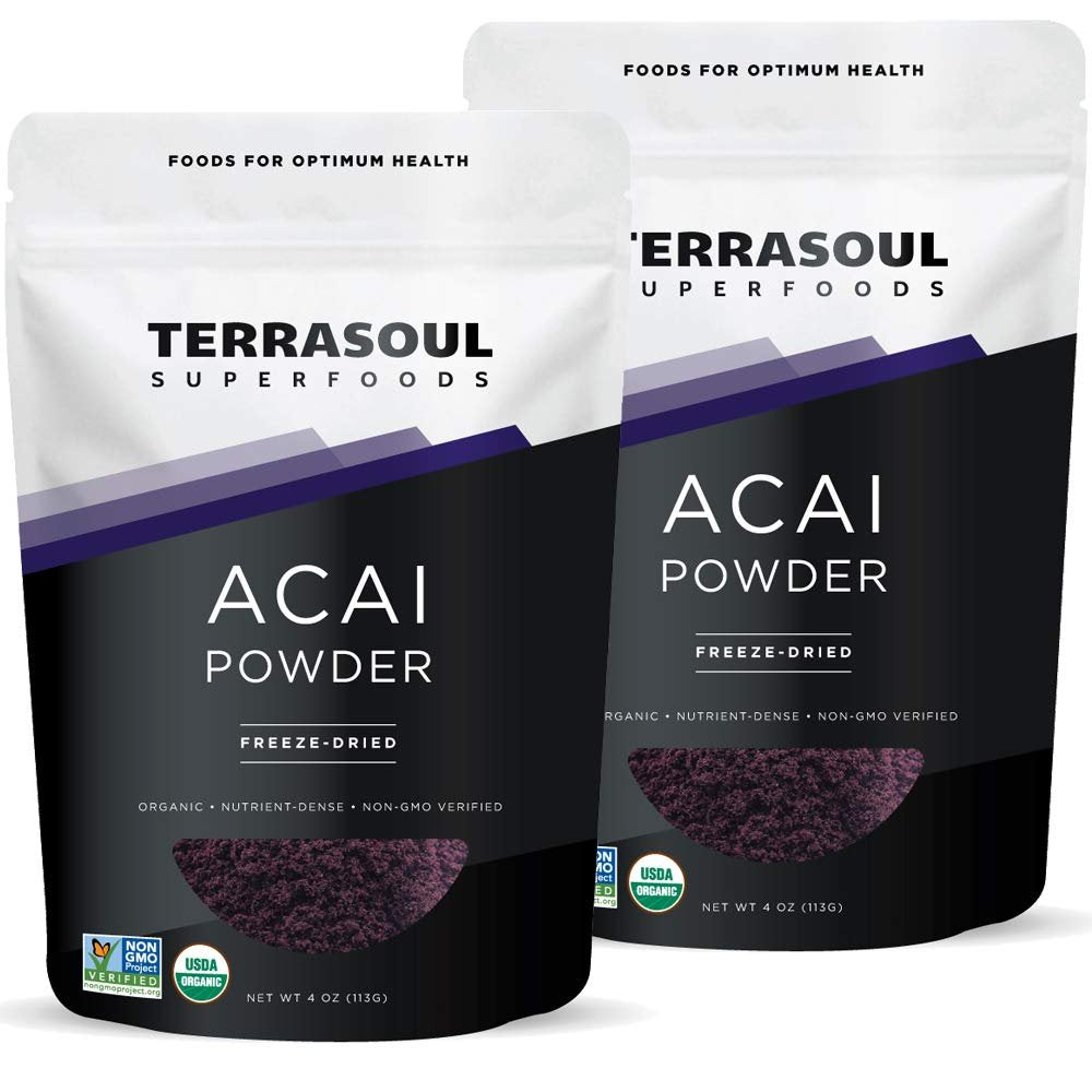 Terrasoul Superfoods Bio Acai-Beerenpulver, 4 Unzen (2er-Pack), gefriergetrocknet für Frische, Omega-Fette für Smoothie-Bowls und antioxidantienreiche Superfood-Rezepte