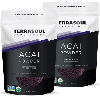 Terrasoul Superfoods Bio Acai-Beerenpulver, 4 Unzen (2er-Pack), gefriergetrocknet für Frische, Omega-Fette für Smoothie-Bowls und antioxidantienreiche Superfood-Rezepte