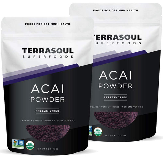 Terrasoul Superfoods Bio Acai-Beerenpulver, 4 Unzen (2er-Pack), gefriergetrocknet für Frische, Omega-Fette für Smoothie-Bowls und antioxidantienreiche Superfood-Rezepte