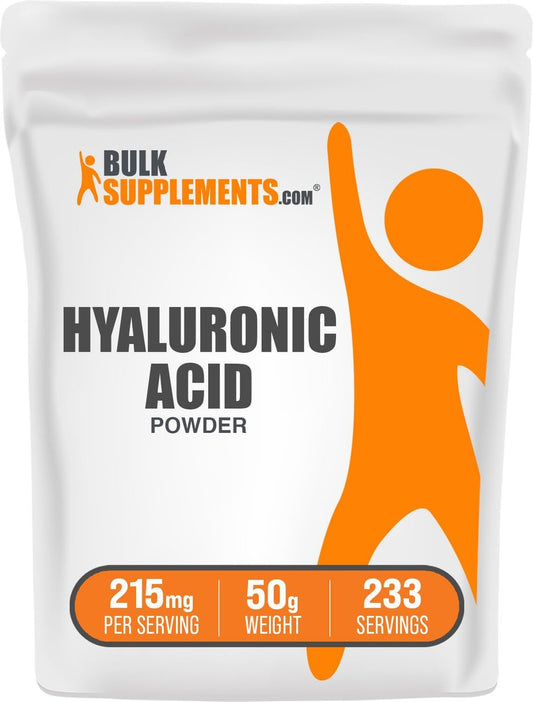 BulkSupplements.com Hyaluronsäure Pulver - als Natriumhyaluronat, Hyaluronsäure Nahrungsergänzung - Lebensmittelqualität, Glutenfrei - 215mg pro Portion, 50g (1,8 Unzen) (Packung mit 1)